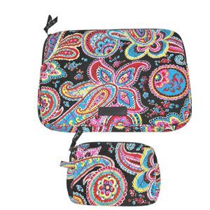 Vera Bradley Parisian Paisley Laptop Case Quilted 14.5"x11" & Makeup Travel Bag